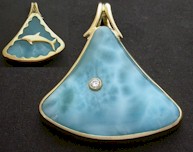 Blue-green Larimar stone Pendant with dolphin on the reverse
