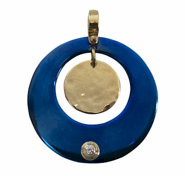 Titanium Designer Pendant - circle with dangling hammered gold disk