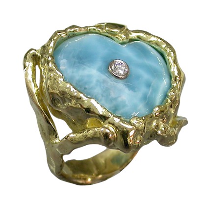 Carved Larimar in Molton Gold Ring